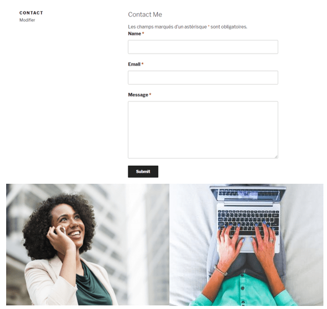 contact us form with woman on phone and person on laptop